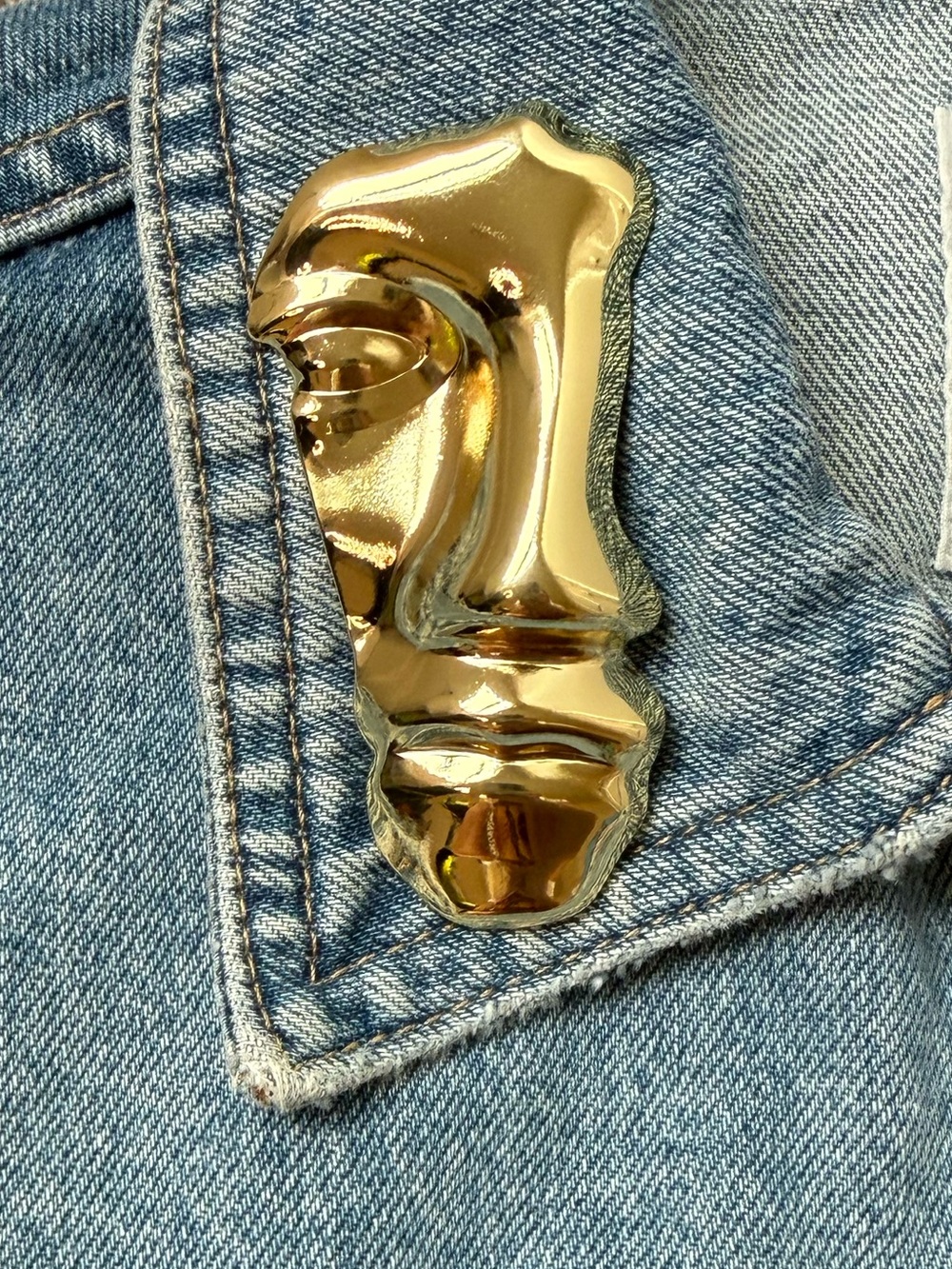 Anthropologie Gold Abstract Face Pin Brooch